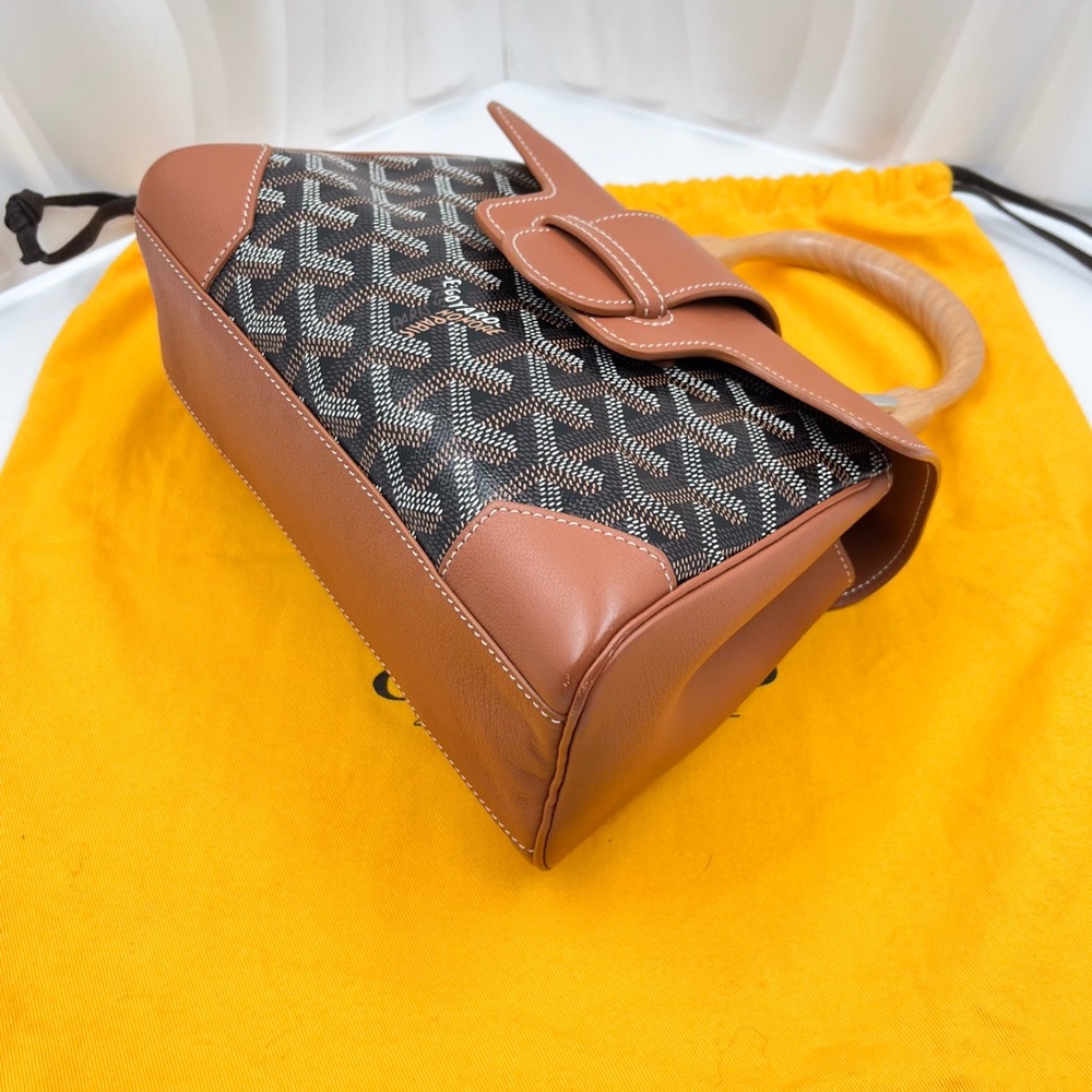 GOYARD Saigon Mini Bag Black & Tan Goyardine Canvas Leather Trim - Picture 10 of 15
